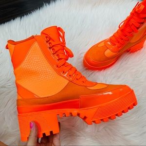 Neon orange combat boot